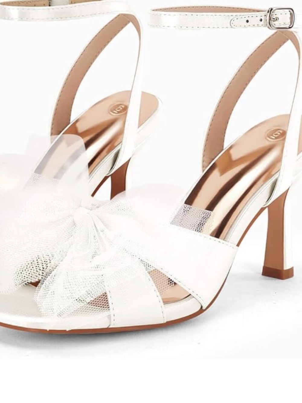 NIB (6.5) Coutgo Womens WHITE Lace Bow Sandals Open Square Toe Ankle Strap